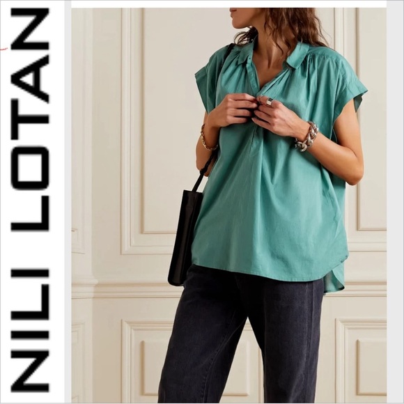 Nili Lotan Normandy Tunic Shirt Top Cotton Collared Oversized Kimono XS - Picture 1 of 9
